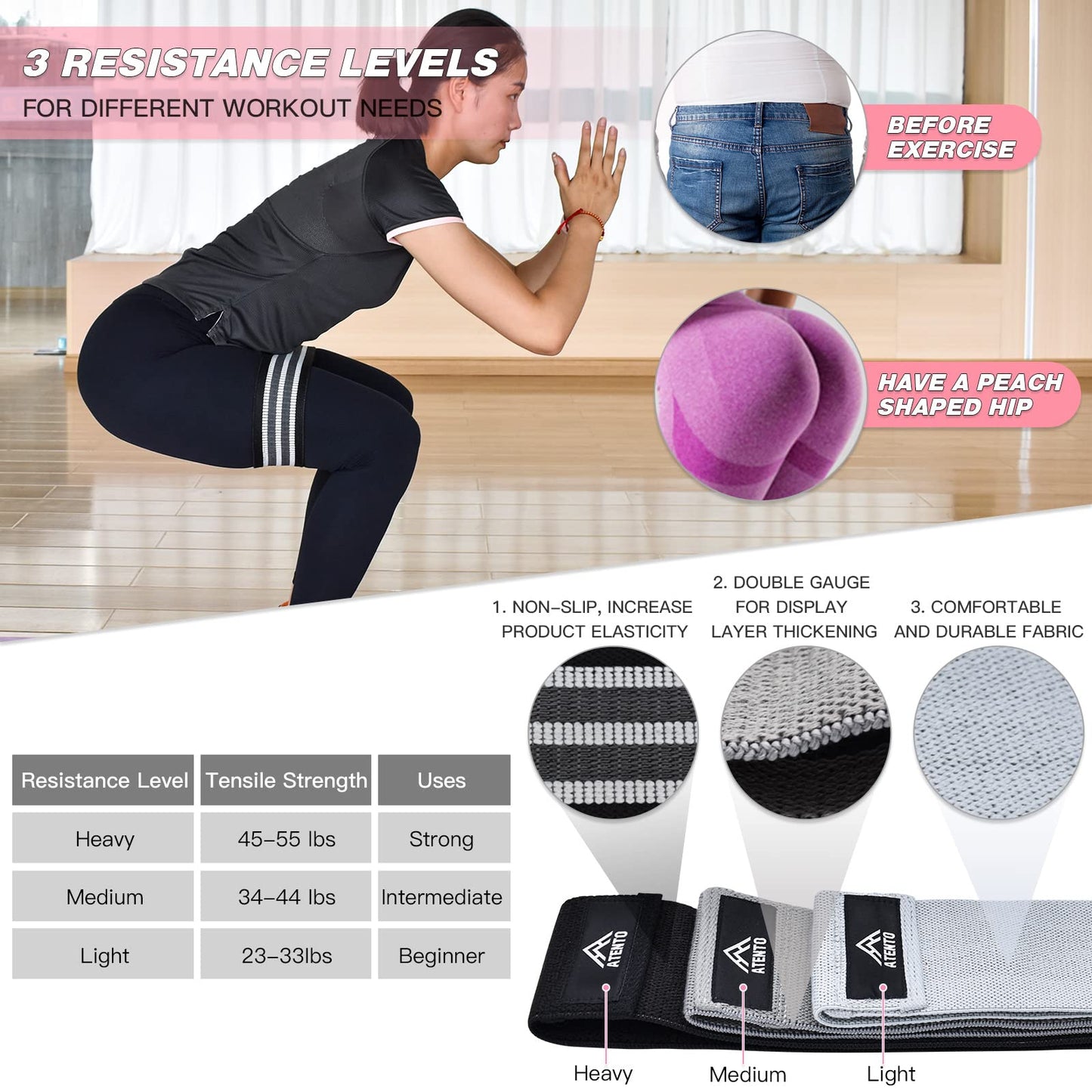 ATENTO 10 Pcs Barbell Pad Set, Hip Thrust Pad for Bench Press, Lunges, Workout, Leg Exercise, Squat Bar Pad (Black)