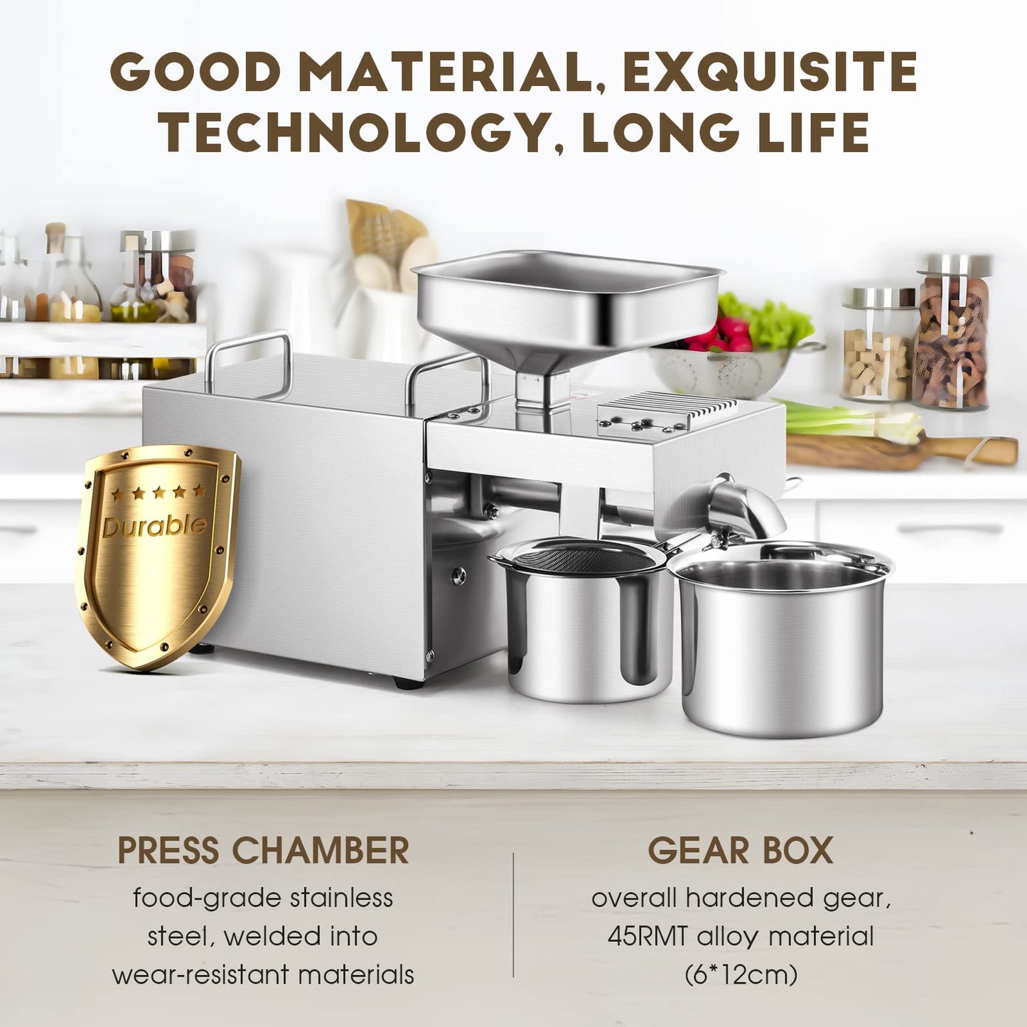 CGOLDENWALL 1500W Commercial Oil Press Machine Oil Extractor Expeller with Intelligent Temperature Controller/Industrial Motor/All Stainless Steel/CE (110V, US Plug)