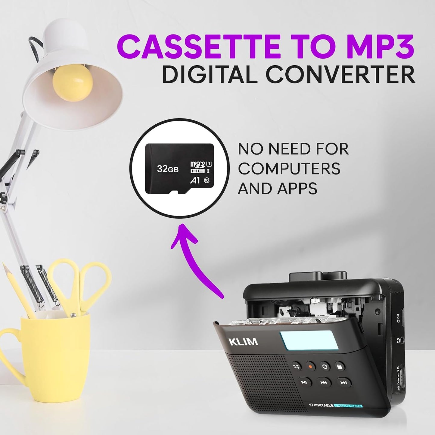 K7 Cassette Cassette MP3 Cassette 32GB KLIM Tape Player + to Converter + Portable Player + Built-in Microphone