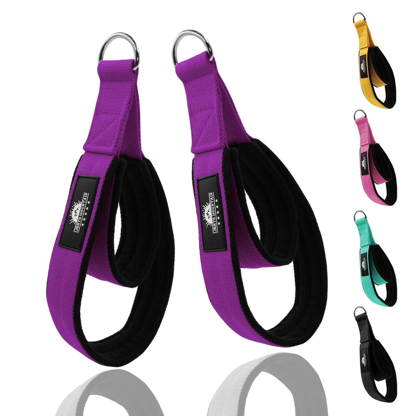 Lights Mountain Durable Pilates Double Loop D-Ring Straps - Padded Handles for Reformer, Yoga & Home Gym Workouts (Purple L)