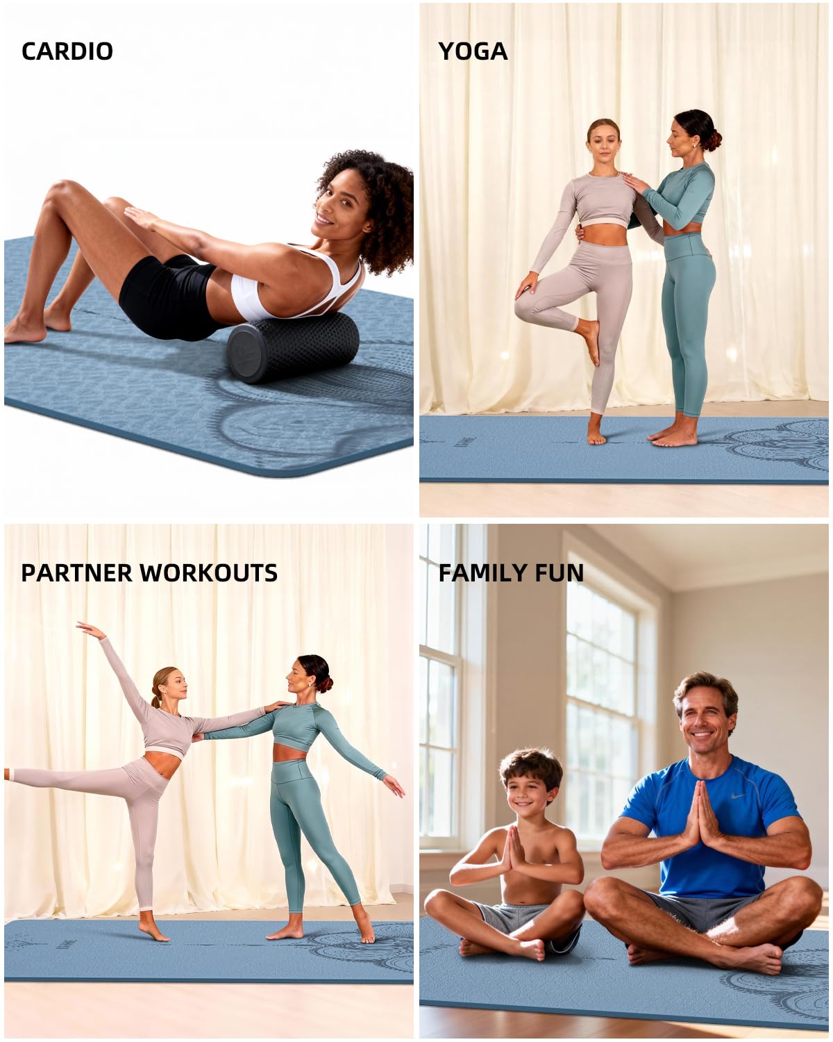 Large Yoga Mat (75.5"x47.6"x0.4"）Extra Wide & Thick 10mm, Non-Slip Exercise Mat, High-Density TPE Mat for Yoga Pilates & Home Gym Workouts