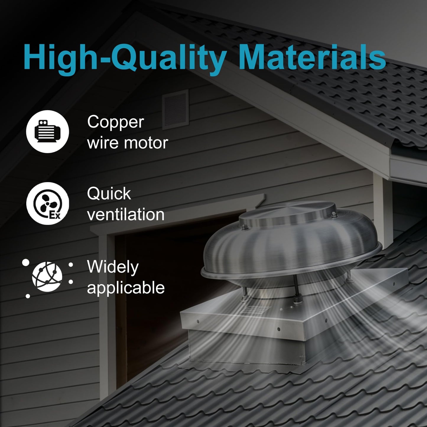 Hakazeni Roof Exhaust Fan,1500CFM Aluminum Roof Mounted Fan, Weatherproof Low Noise Roof Vent Fan for Attic Garage Kitchen Warehouse Commercial Residential