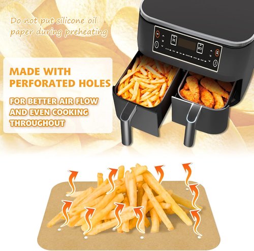 Air Fryer Parchment Paper Liners - 200 Disposable Sheets for Ninja Foodi | Rectangle Perforated Baking Paper for 8 Quart 6-in-1 Dual Basket