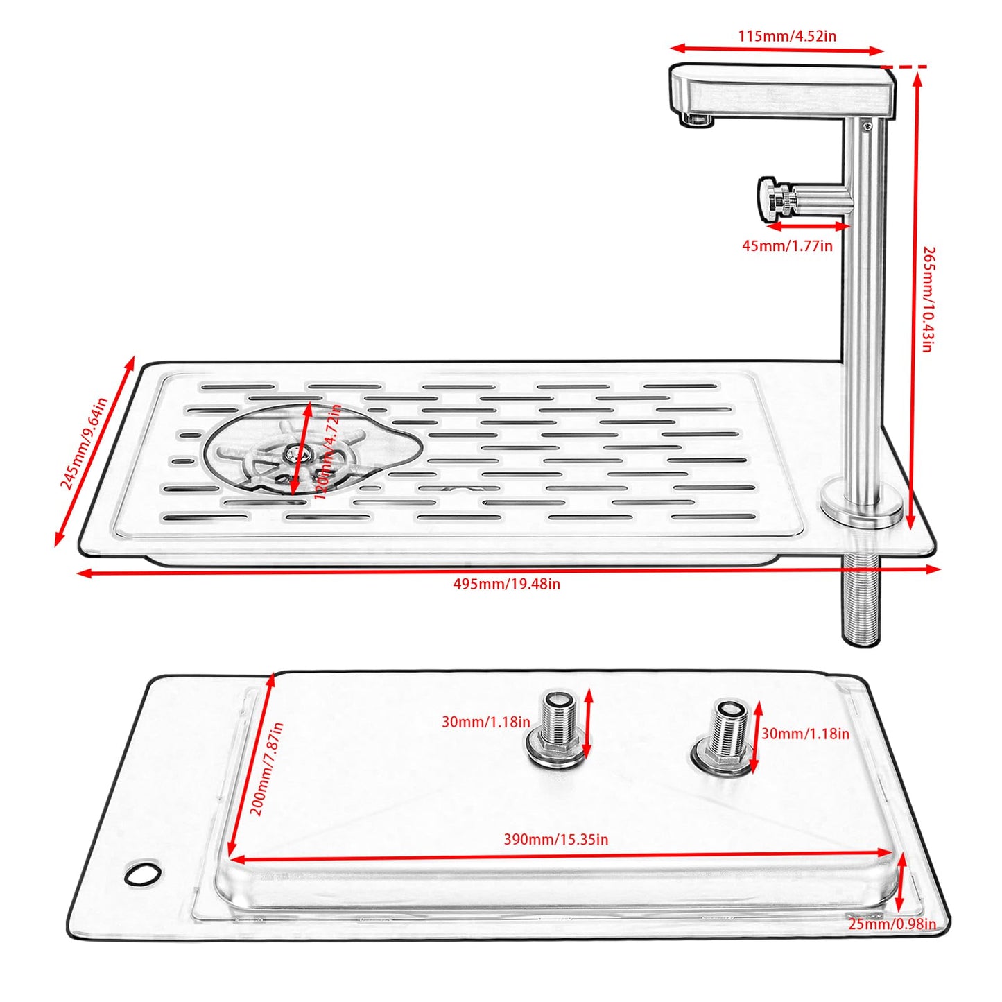 DIBTSA Pitcher Rinser, Stainless Steel Countertop Glass Rinser Cup Washer Sink with Side Spray,Drip Tray for Home Cafe Restaurant