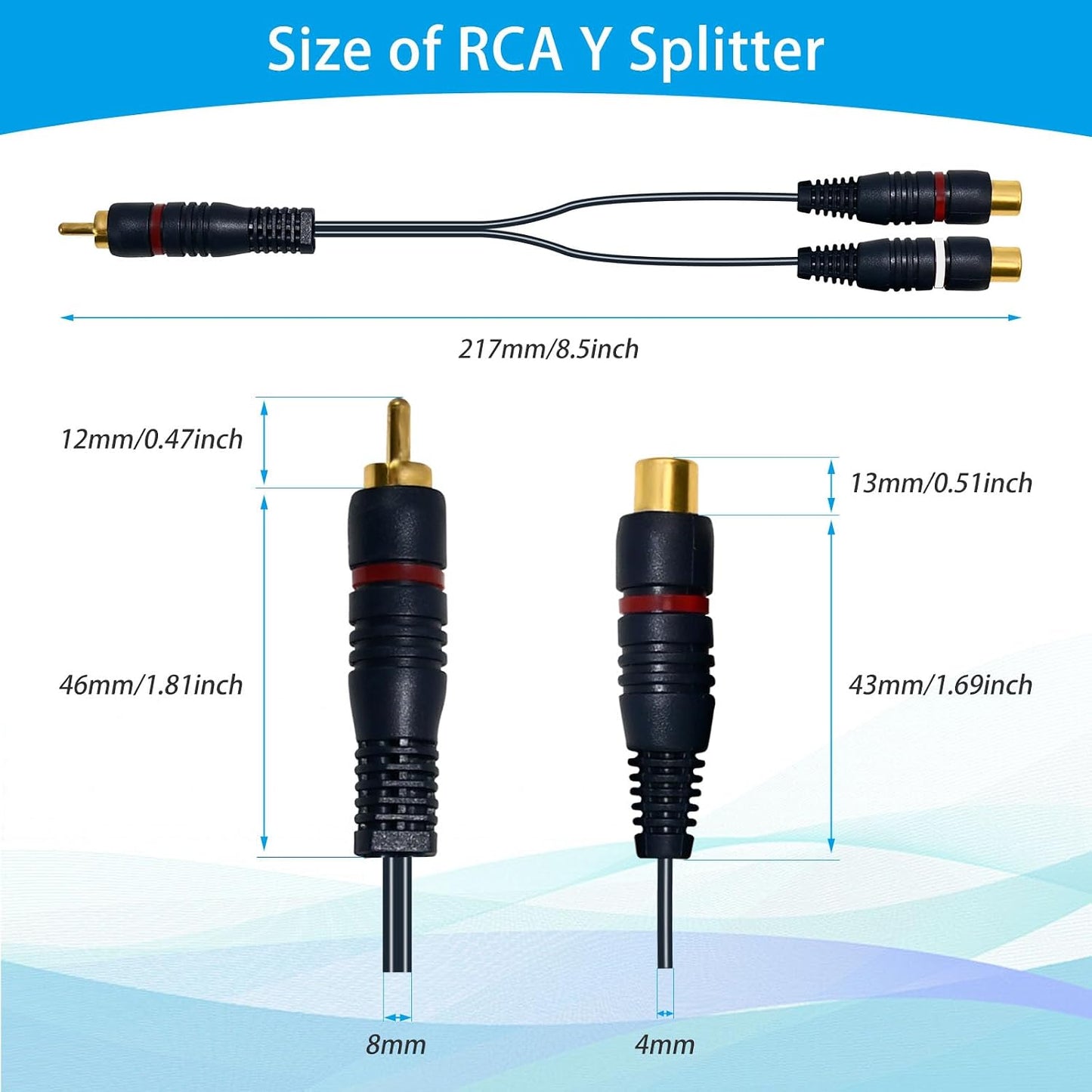 Dirvcp 1 2 RCA Audio Splitter Male to Female with Gold-Plated Connectors for Lossless Sound - Home Theater & Subwoofer