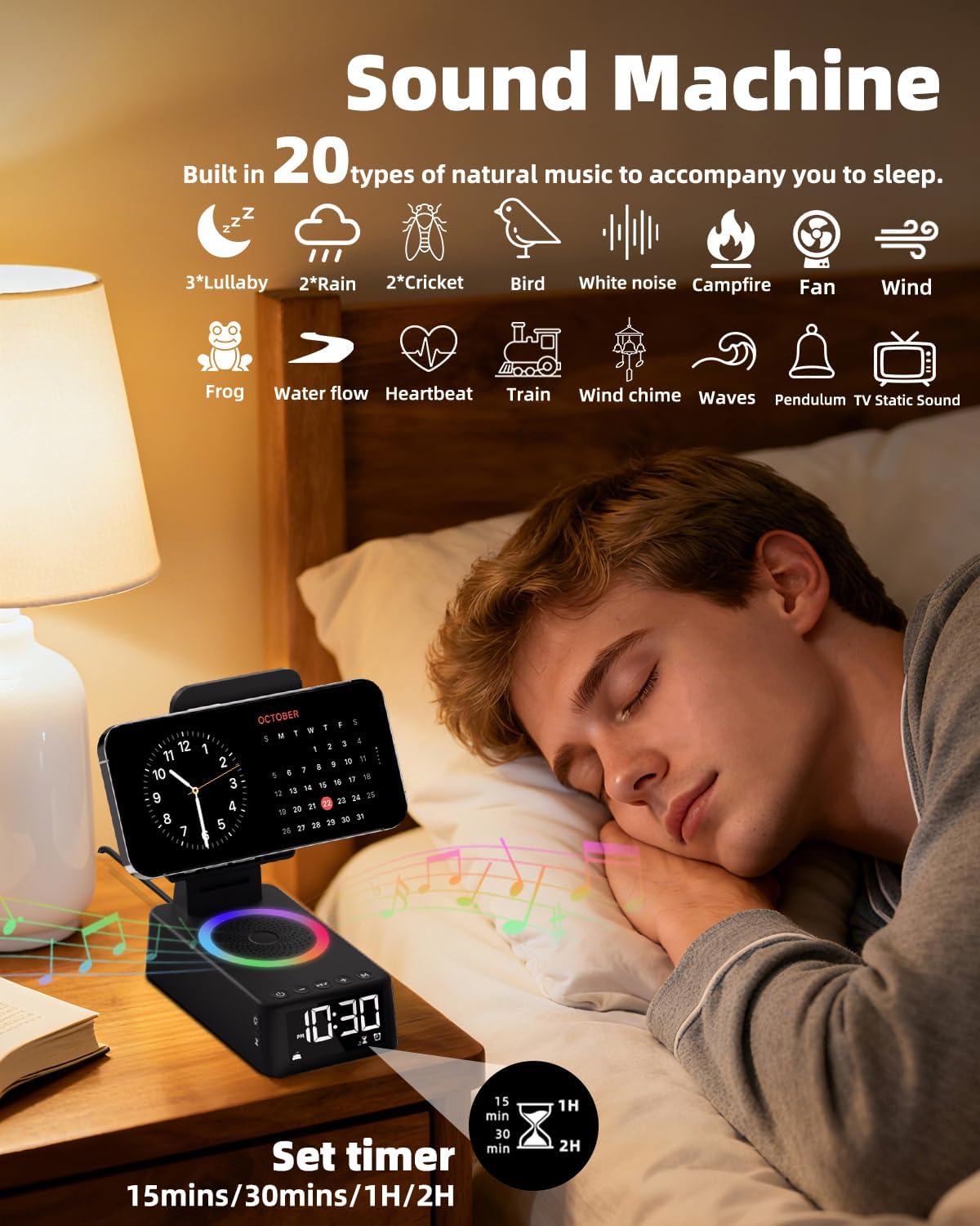 20 Gifts for Men Women, Cell Phone Stand with Bluetooth Speaker,Sound Machine White Noise Machine with Soothing