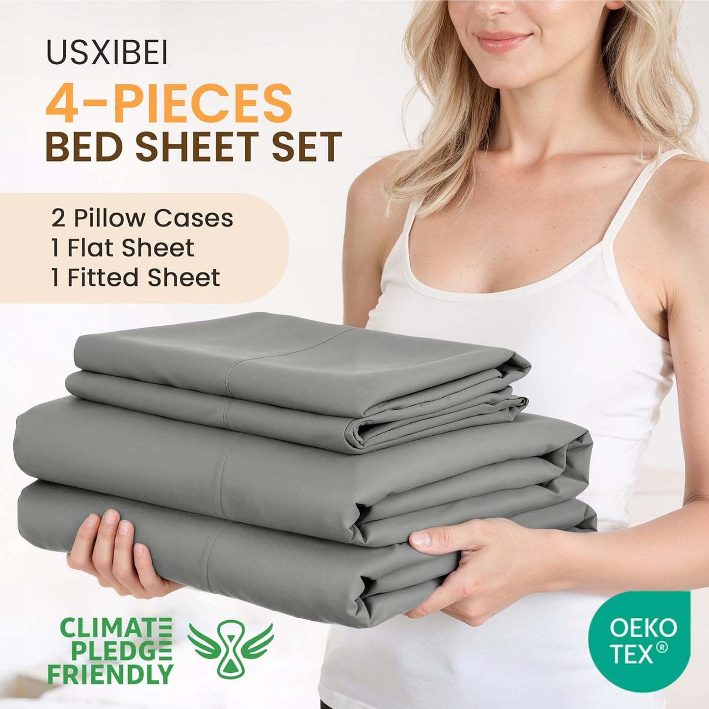 Regine Switzerland Queen Size 4-Piece Sheet Set - Comfy, Breathable, Cooling Bed Sheets - Dark Grey