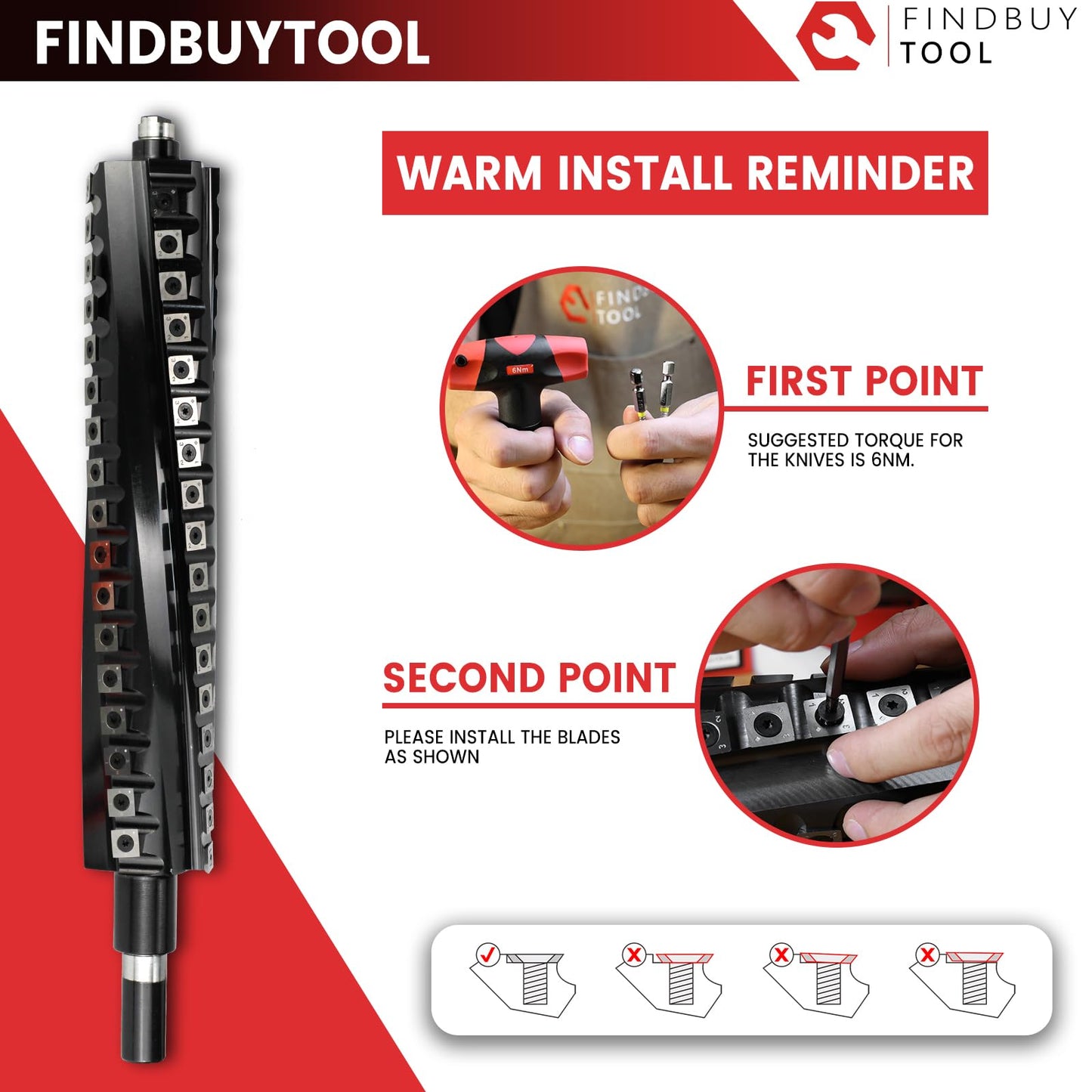 FINDBUYTOOL 15" Helical Cutterhead for Powermatic 1791209 Planer, 68 Carbide Inserts, Low Noise and Tear-Free Finish for Woodworking Tool Upgrade