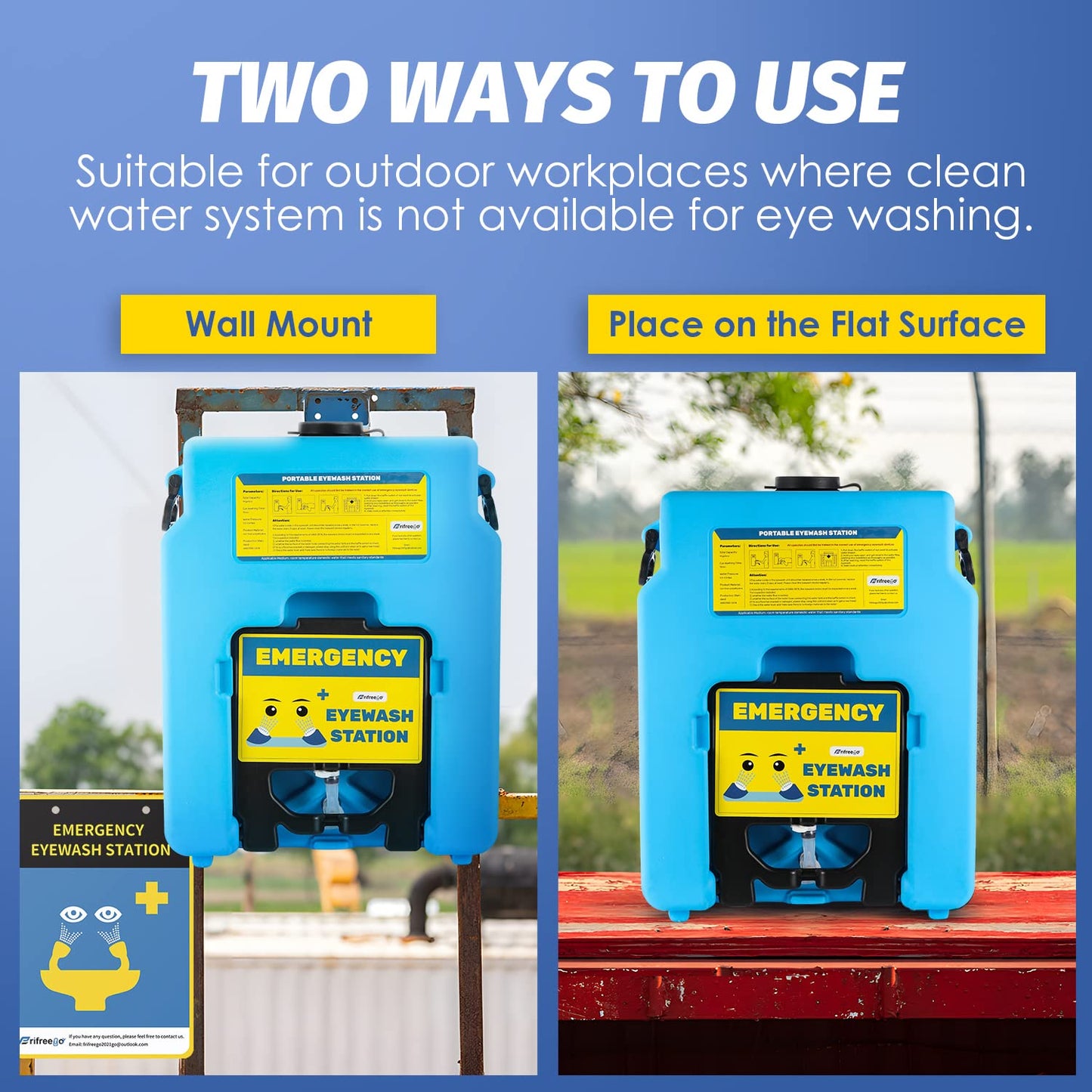 14gal Portable Eye Wash Station, Heavy Duty Gravity-fed Eyewash Station, Self-contained Eye Wash Station OSHA Approved with Dual Nozzles, 15min Emergency Eye Washing Station, No Leakage