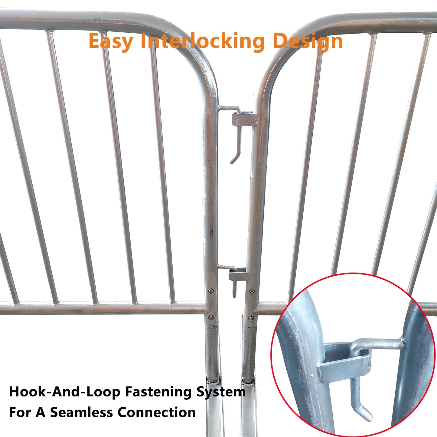 ZUVELLO 2 Pack 8.5 Ft Steel Crowd Control Heavy Duty Interlocking Steel Safety Barriers Barricade Fence Frame Guard for Events Road Traffic Control, Galvanized Silver