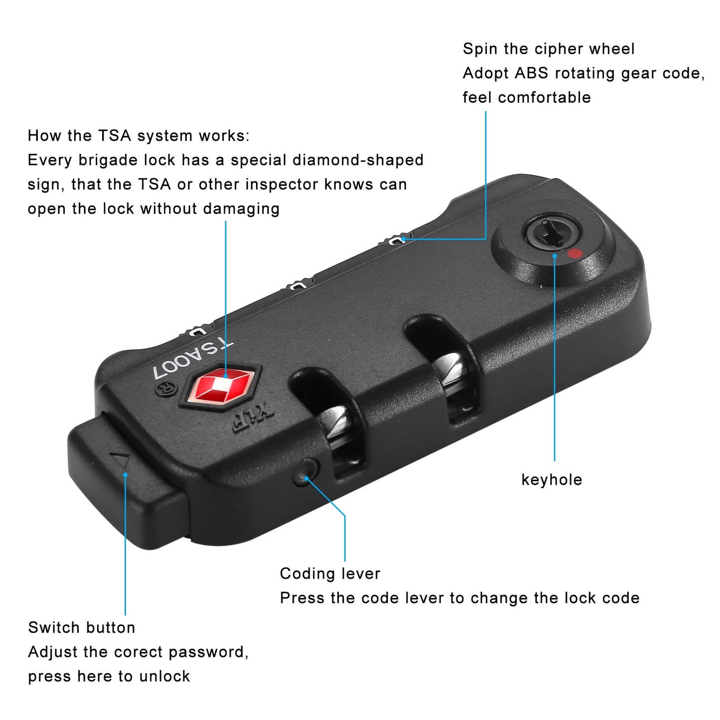 Cogguepe 2 PCS TSA Approved Combination Lock, Suitable for Luggage,Backpacks, Handbags, with 2PCS Spare TSA-007 Key