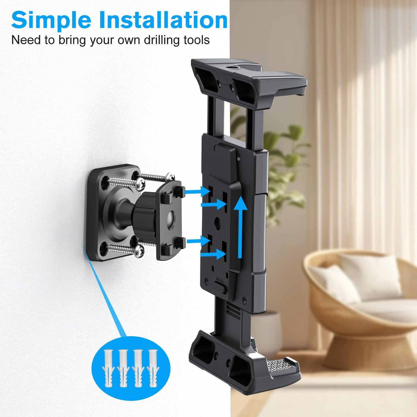OHLPRO Universal Tablet Wall Mount Holder for 4.7-13 inch Tablet Smartphone eReader, 360° Adjustment Compatible with iPad, iPhone, Kindle Fire HD, Galaxy Tab, Switch, Drilled Screw Mounting