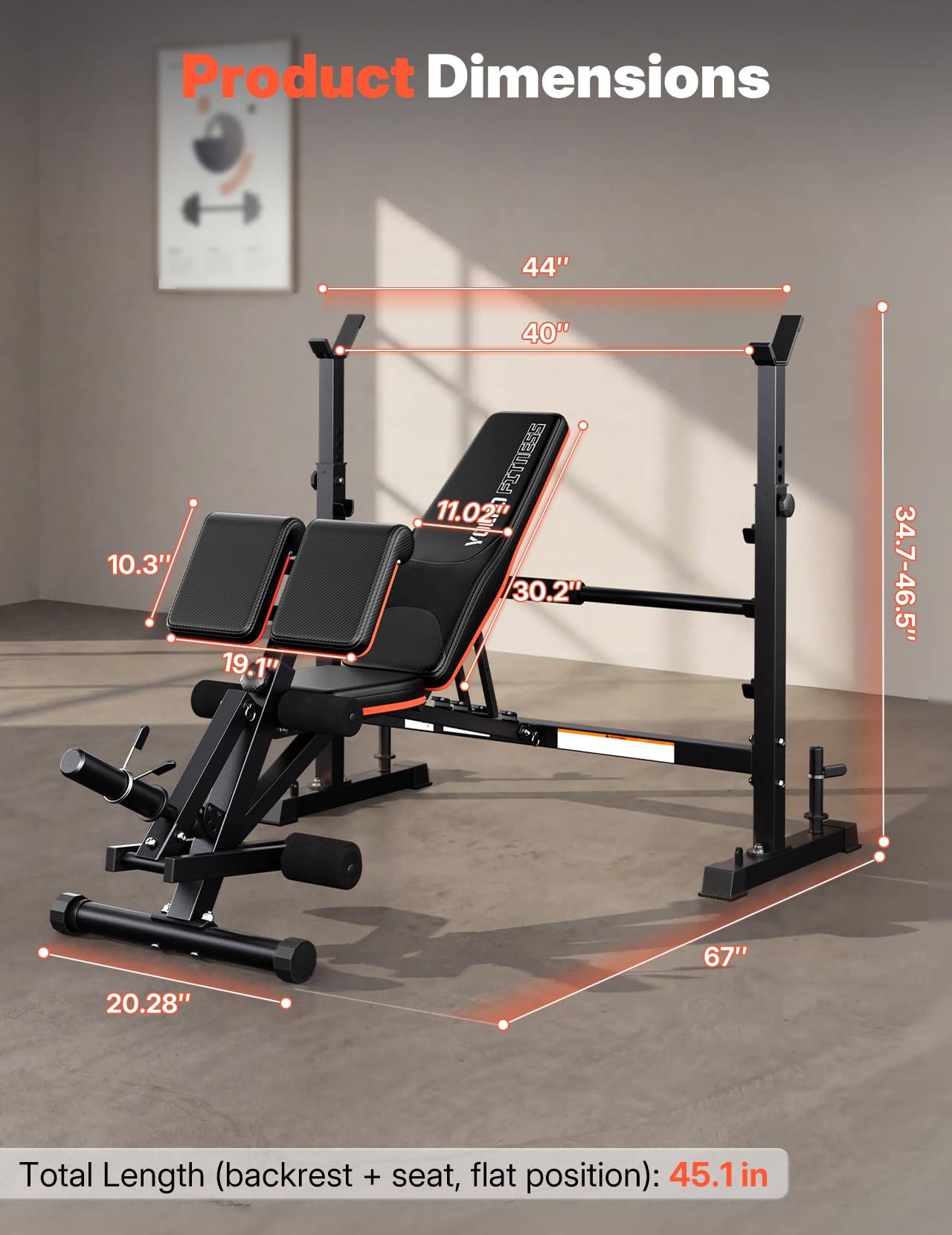 YOLEO 1+X Olympic Weight Bench with Upgraded Roman Chair/Preacher Curl/Leg Extension, Foldable 1870Lbs Wide Bench Press Rack with Ergonomic Support Backrest for Heavy Lifters for Home Gym