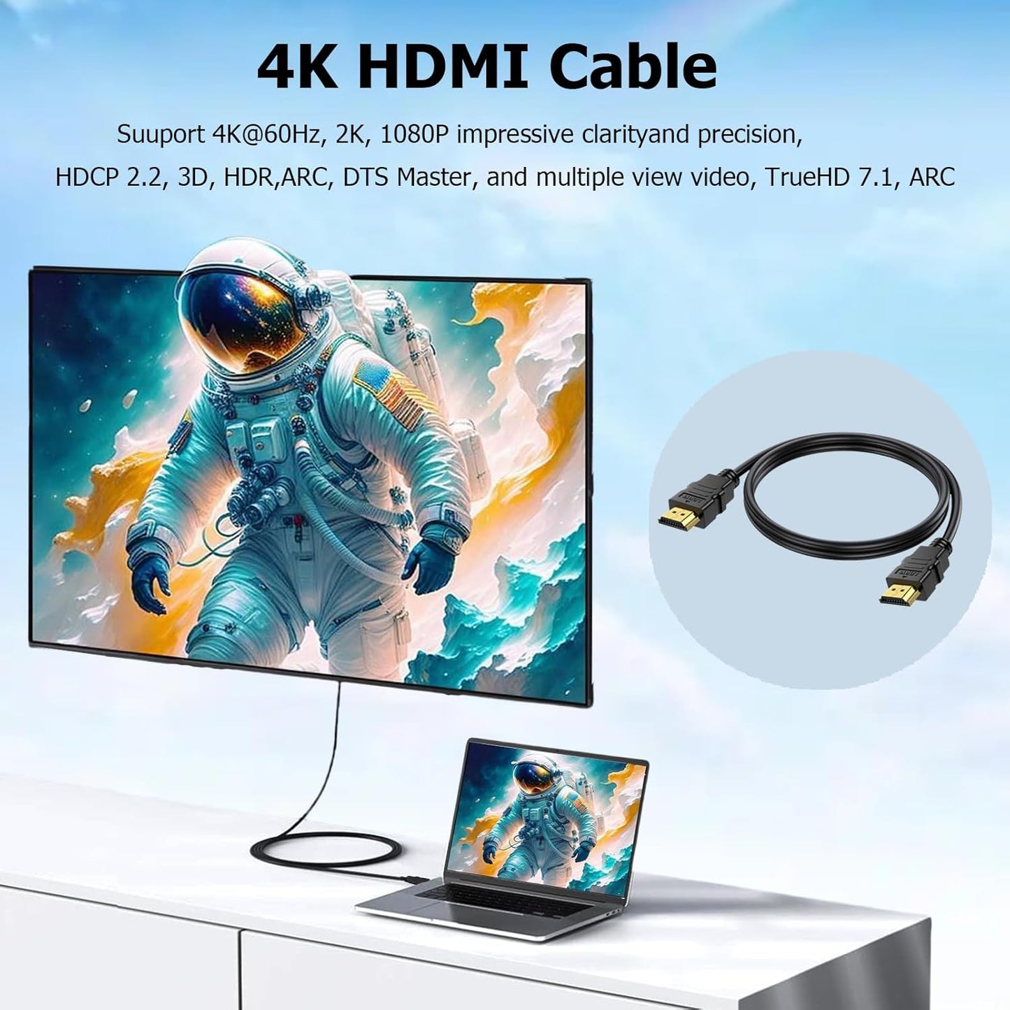 CEFOJQAO 10 4K, 5-Pack 10FT, 2.0 4K@60Hz,2k 120/165Hz CL3 2.2, 3D PS4/5, FT HDMI Cable HDMI Computer TV Cord