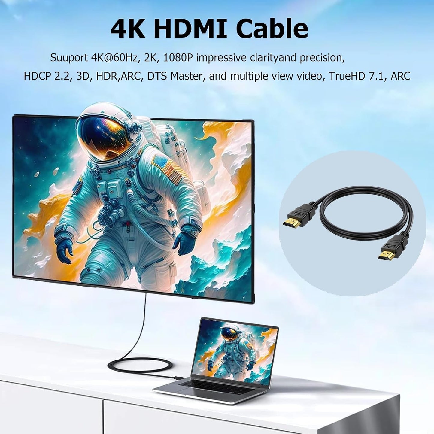 CEFOJQAO 4K 3.3 10-Pack, 2.0 120Hz CL3 2.2, 3D PS4/5, HDMI Cable FT Shielded HDMI TV Cord, Gold-Plated HDMI Male Cable