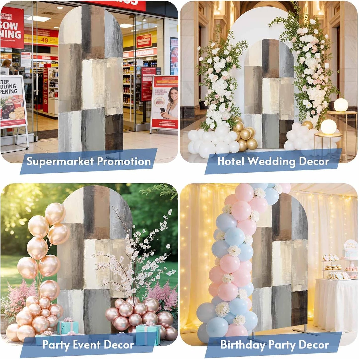 Jnbasdffb 7.2 Abstract Brown Beige Wedding Arch Cover, Stretchy Spandex Arch Backdrop Stand Covers FT, Simple Oil