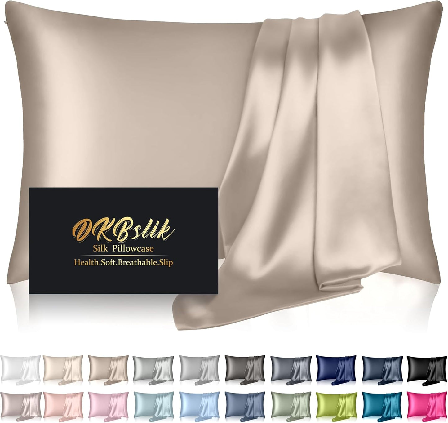 Skiennix Mulberry Silk Pillowcase - Anti-Acne Cooling Sleep Cover | Standard Size, Champagne Color
