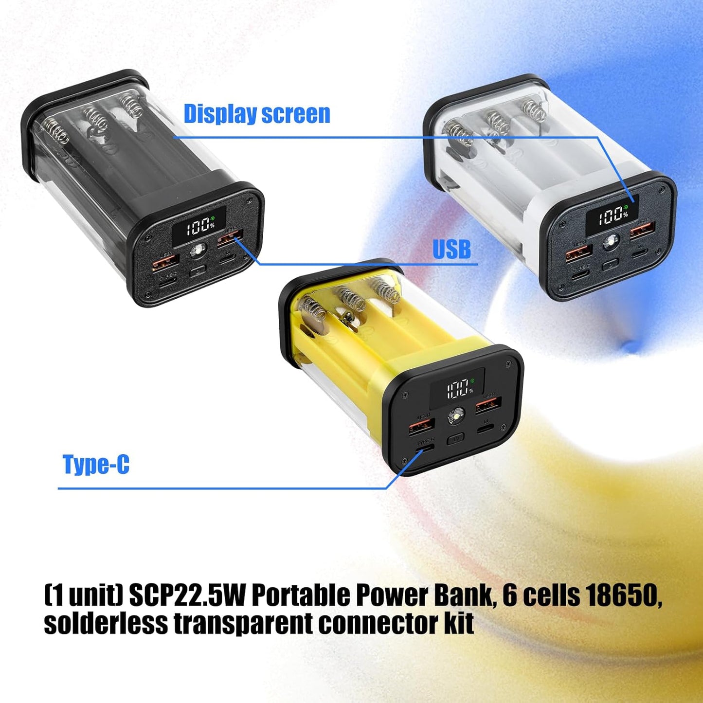 Generic 6 22.5W Slot Battery Power Bank Case, DIY Empty Charger Shell Kit, Removable Battery Holder for Secure Mobile