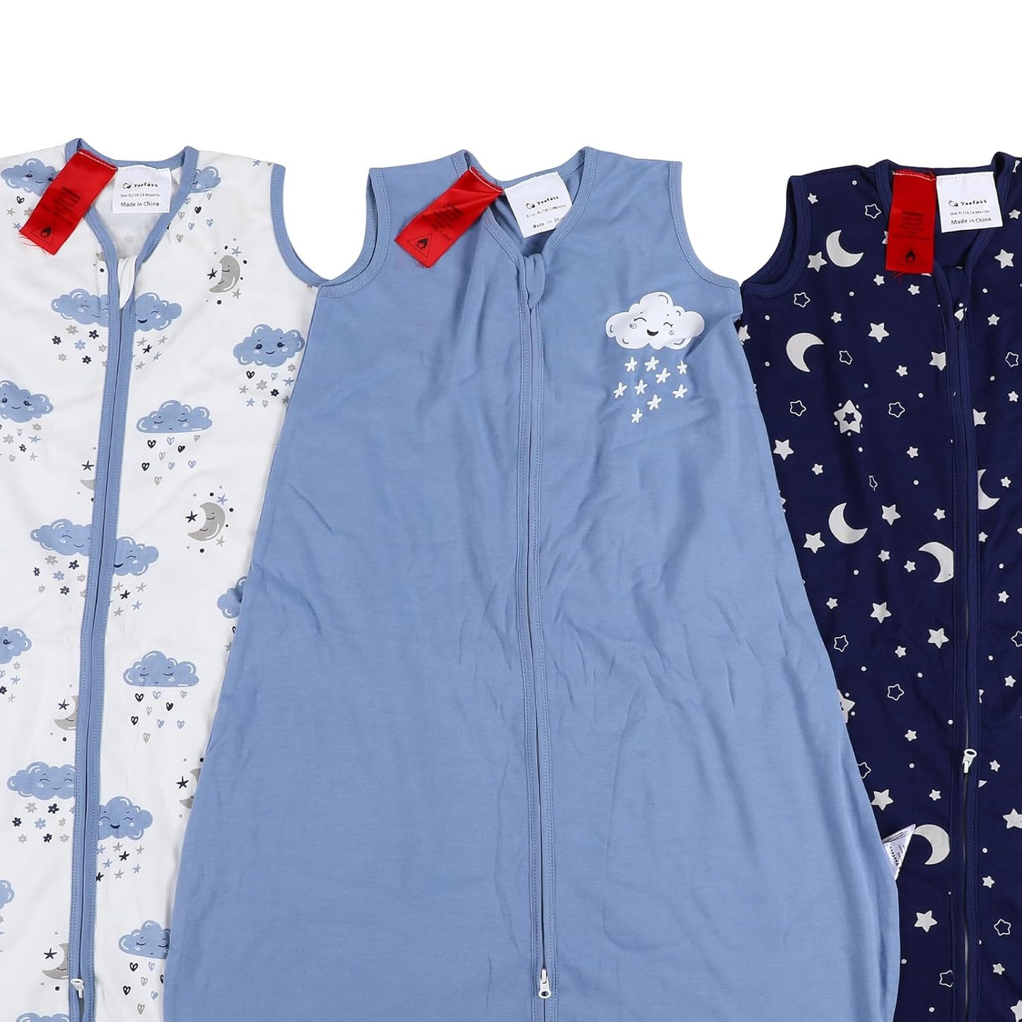 Yoofoss Baby Sleep Sack - 100% Organic Cotton Wearable Blanket | 12-18 Months, 2-Way Zipper, 3 Pack