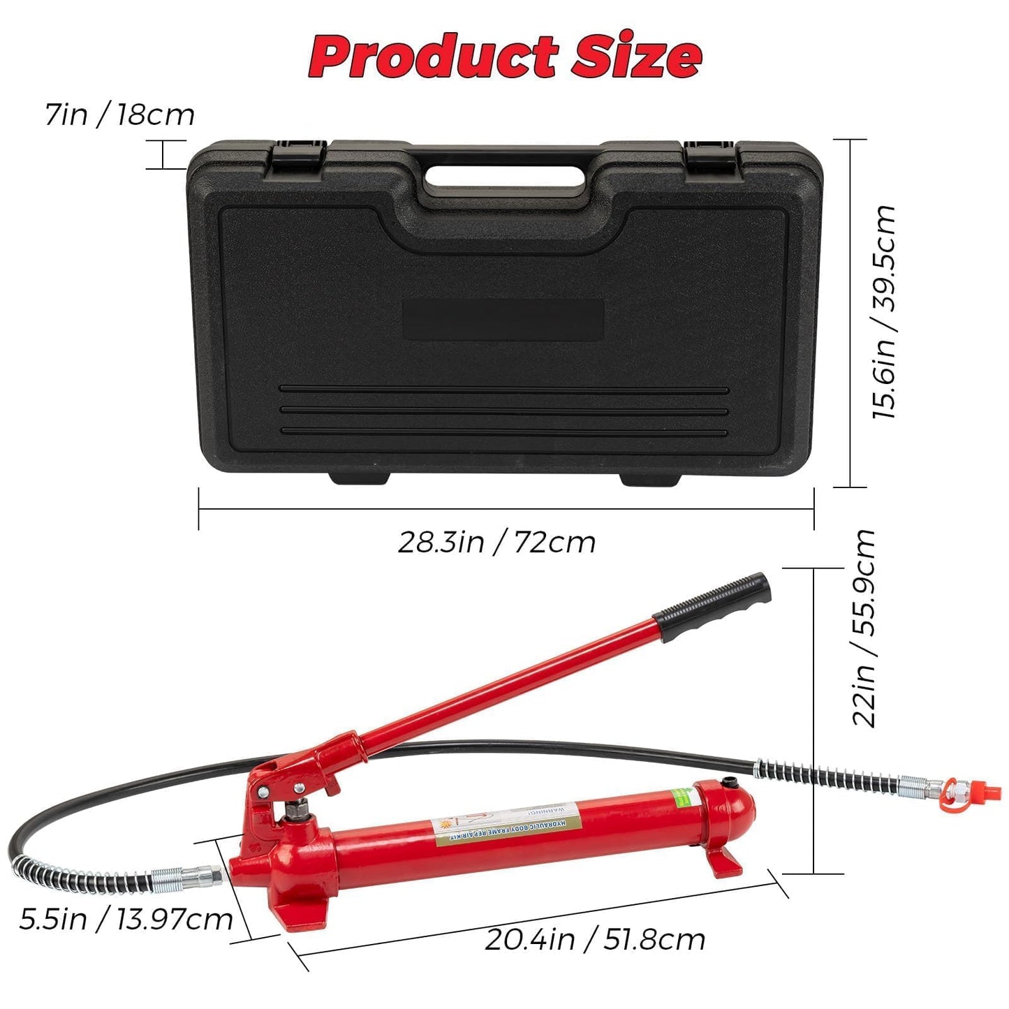 12 Ton Hydraulic Porta Power Kit, Heavy-Duty Frame Repair Tool Set with 4.6Ft Hose & Storage Case, 26,455 Lbs Capacity – Auto Body, Car, Truck & Garage Maintenance