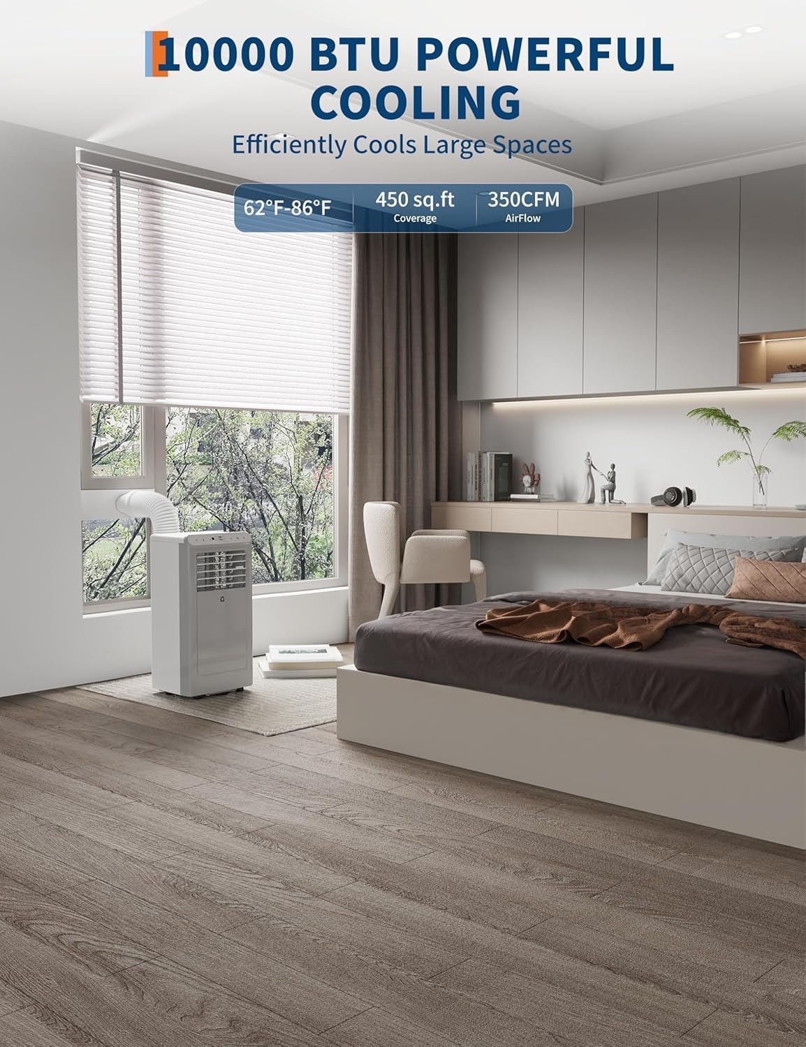 Takywep Powerful & Quiet 10,000 BTU Portable Air Conditioners, 3-in-1 Portable AC Unit with Cool, Fan and Dehumidifier, Up to 450 Sq.Ft, 24H Timer, Remote, LED Display, Quiet 50 dB for Bedroom Office