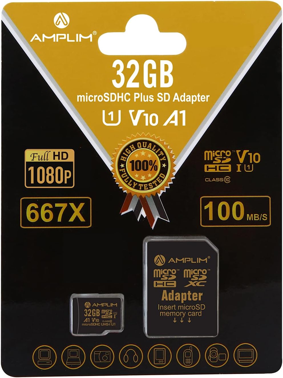 Amplim 32GB (1X MicroSDXC Card with Adapter Black)