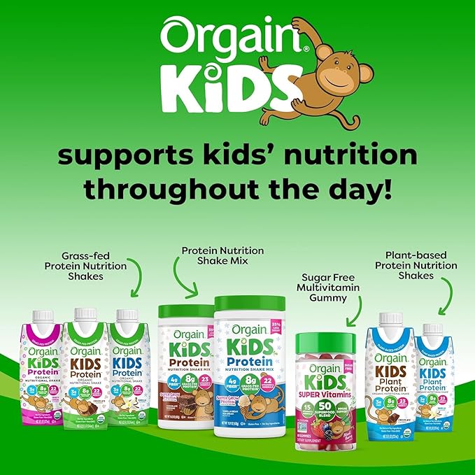 Orgain Organic Kids Protein Nutritional Shake, Strawberry - 8g of Protein, 22 Vitamins & Minerals, Fruits & Vegetables, Gluten Free, Soy Free, Kosher, Non-GMO, 8.25 Ounce (Pack of 12)