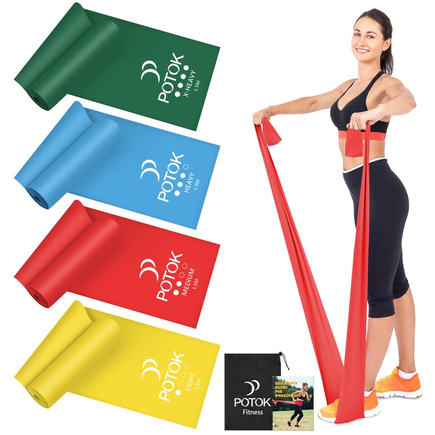 Resistance Exercise Band Kit,4 Pack 1.5M Resistance Bands for Women or Men,Physiotherapy Recovery Fitness Band for Mobility Strength & Rehab Premium Quality