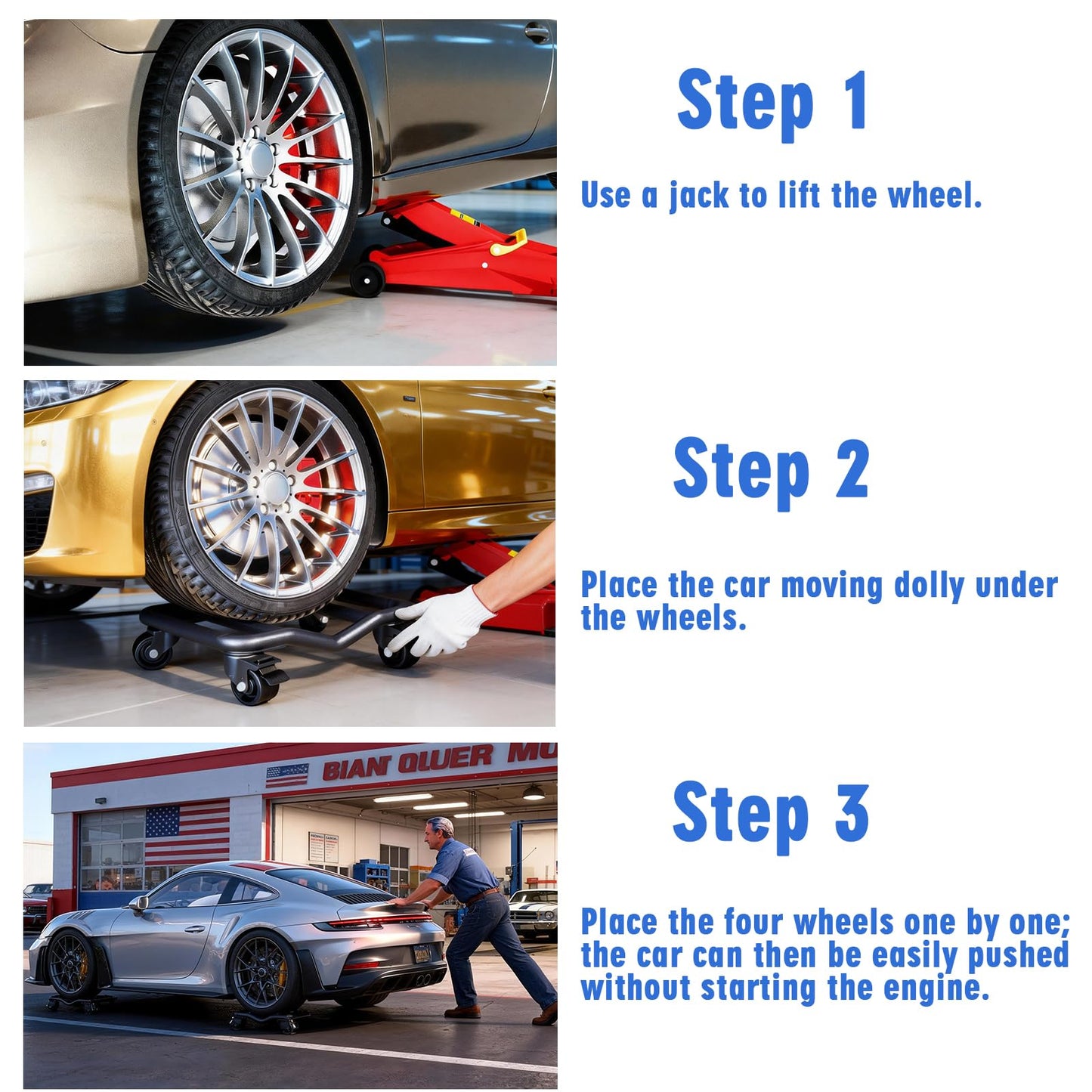 Car Dolly Set of 4, 9000 LBS Capacity Universal Vehicle Moving Dolly for Cars, SUVs, Motorcycles & Boats, Low-Profile Wheel Skates for Garage, Workshop and Marine Use