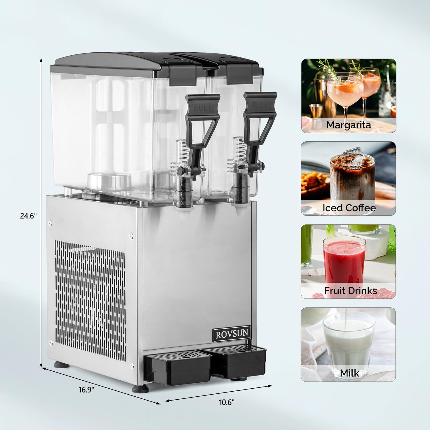 ROVSUN Commercial Beverage Dispenser 5.2 Gal/20L, Commercial Juice Dispenser Cold Drink Dispenser 10L X 2 Tanks Stainless Steel with Thermostat Controller for Home Restaurant Bar Party 110V/60HZ