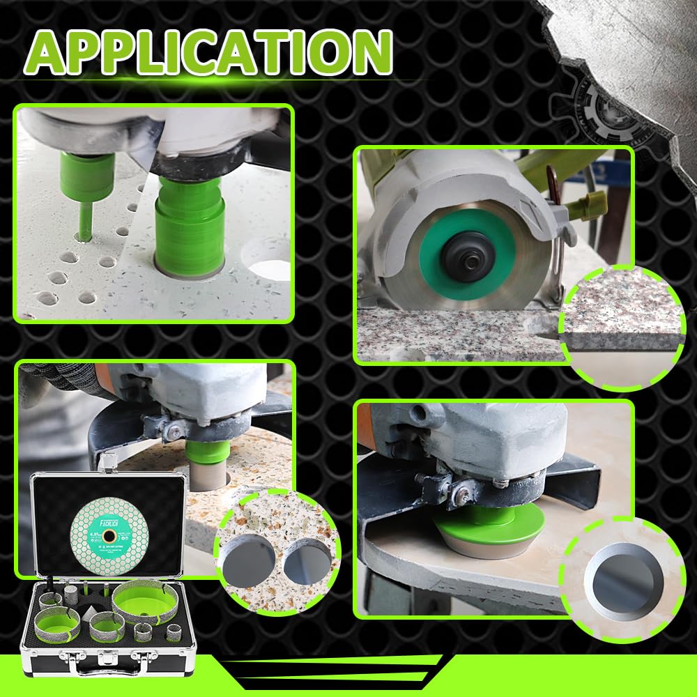 FACHLICH Tile Hole Saw Kit Diamond - (6/6/8/20/25/35/50/65/100mm Drill Bits+Finger Bit+Chamfer Bit+Adapter+Tile Blade) Diamond Hole Saw Kit for Porcelain Ceramic Marble Brick Granite,5/8"-11 Thread