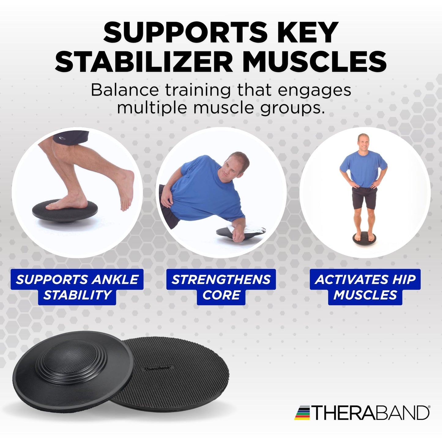 THERABAND Wobble Board Stability and Balance Trainer, Round Wobble Board, Core Strength Balance Disc for Adults, Physical Therapy, Agility Training, Compact Non-Slip Design