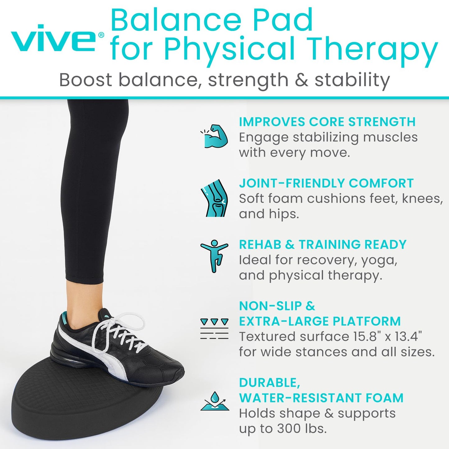 Vive Balance Pad - Physical Therapy Foam Stability Trainer - Non-Slip Wobble Cushion for Exercise, Rehabilitation, Workouts, Yoga, Core Strength, Pilates - Device for Women, Men & Kids
