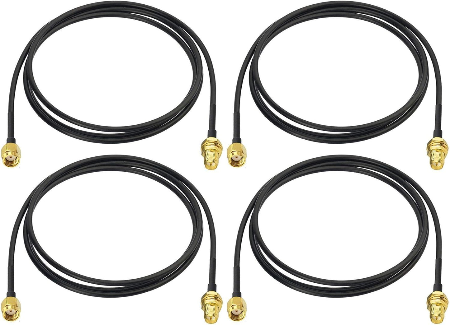 4-Pack RG174 1m 3 Bingfu WiFi Antenna Extension Cable RP-SMA Male to RP-SMA Female Bulkhead Mount Coaxial Cable feet