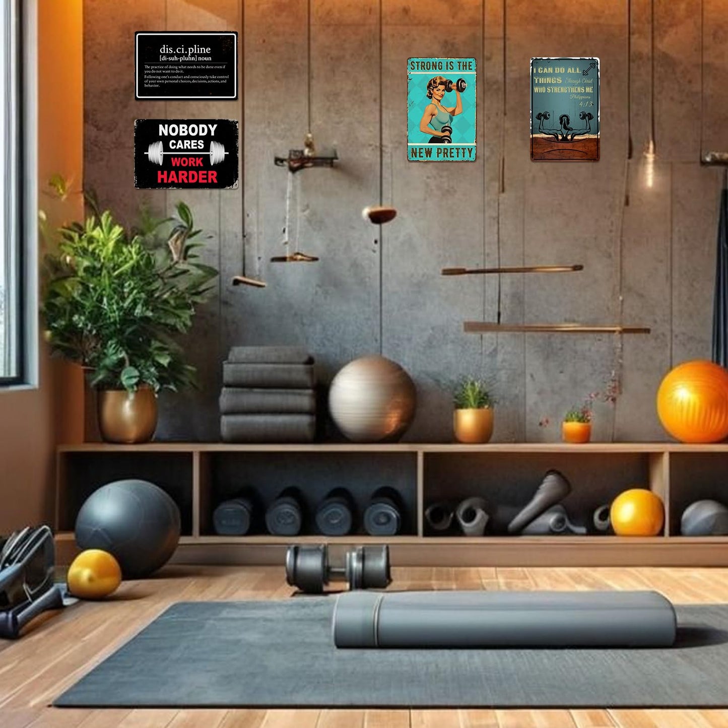 Discipline Poster Gym Sign Workout Posters for Home Gym Motivational Metal Wall Art Decor Funny Fitness Tin Signs Inspirational Posters for Garage Room Accessories 8x12 Inch