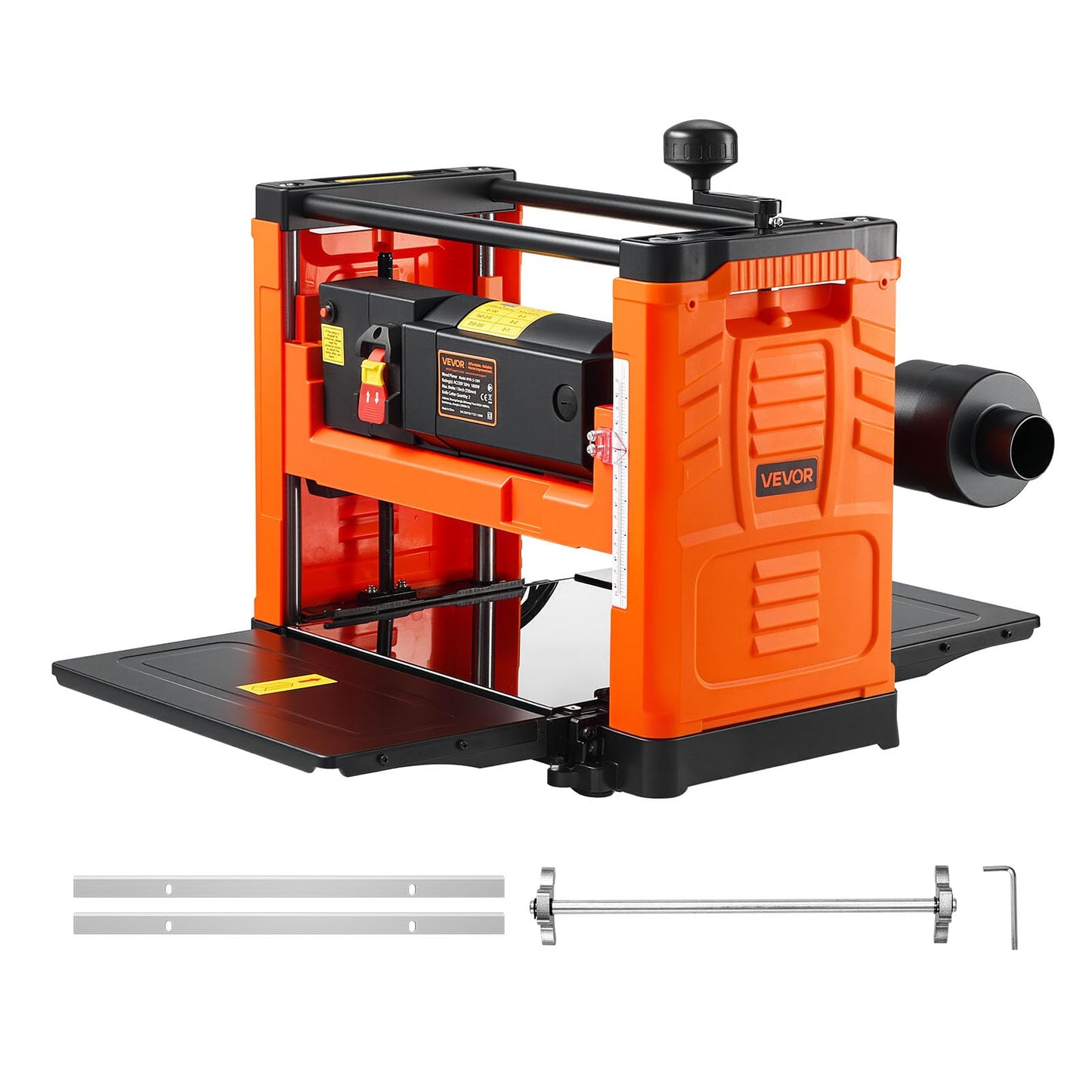 VEVOR Thickness Planer, Two-Blade, 13-Inch Width Worktable Power Benchtop Planer, 1800W 23500 RPM Powerful Motor, Dual Rollers, Over Protection, Single Speed Woodworking, for Hard & Soft Wood Material