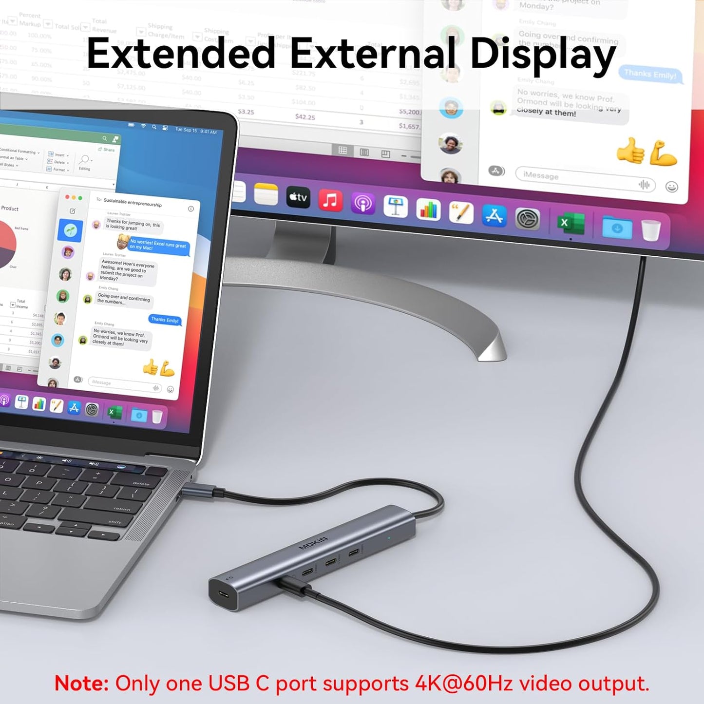MOKiN 10Gbps, 4K@60Hz Output,100W Transfer,USB4 USB C Hub USB C Splitter with Video PD Charging,Data Multiport Dongle