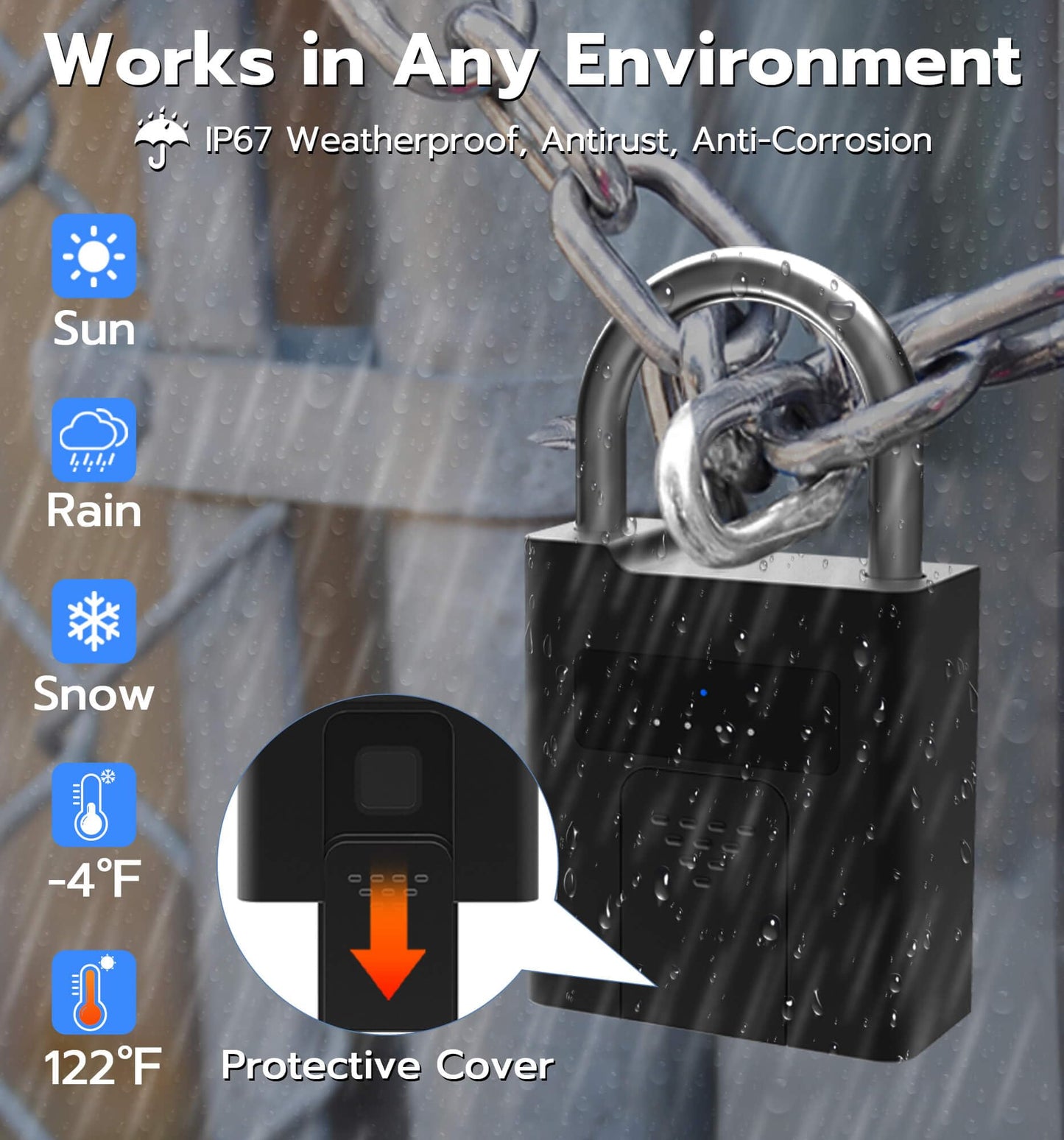 eLinkSmart Fingerprint Padlock with Key Backup, Heavy Duty Weatherproof Bluetooth Biometric Keyless Electronic Digital Smart Pad Lock for Gate Outdoor Fence Storage Locker Pool Shed