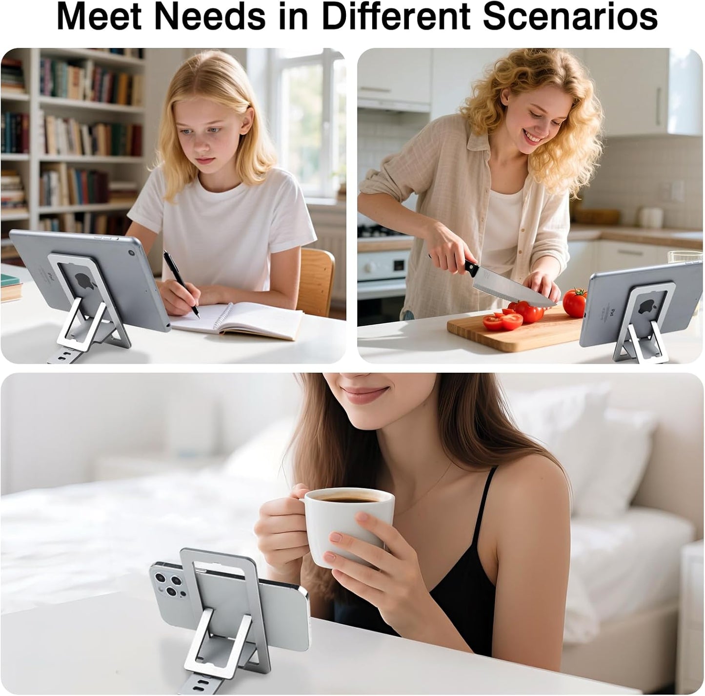 Ceemiaa 16-13 S24-S8, Foldable Aluminum Phone Stand Adjustable Desk Holder for Travel & Office, Compatible with iPhone