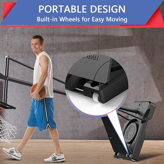 Portable Basketball Hoop Outdoor, Adjustable Height 5.5-10FT Basketball Goal with Heavy-Duty Steel Frame & Wheels