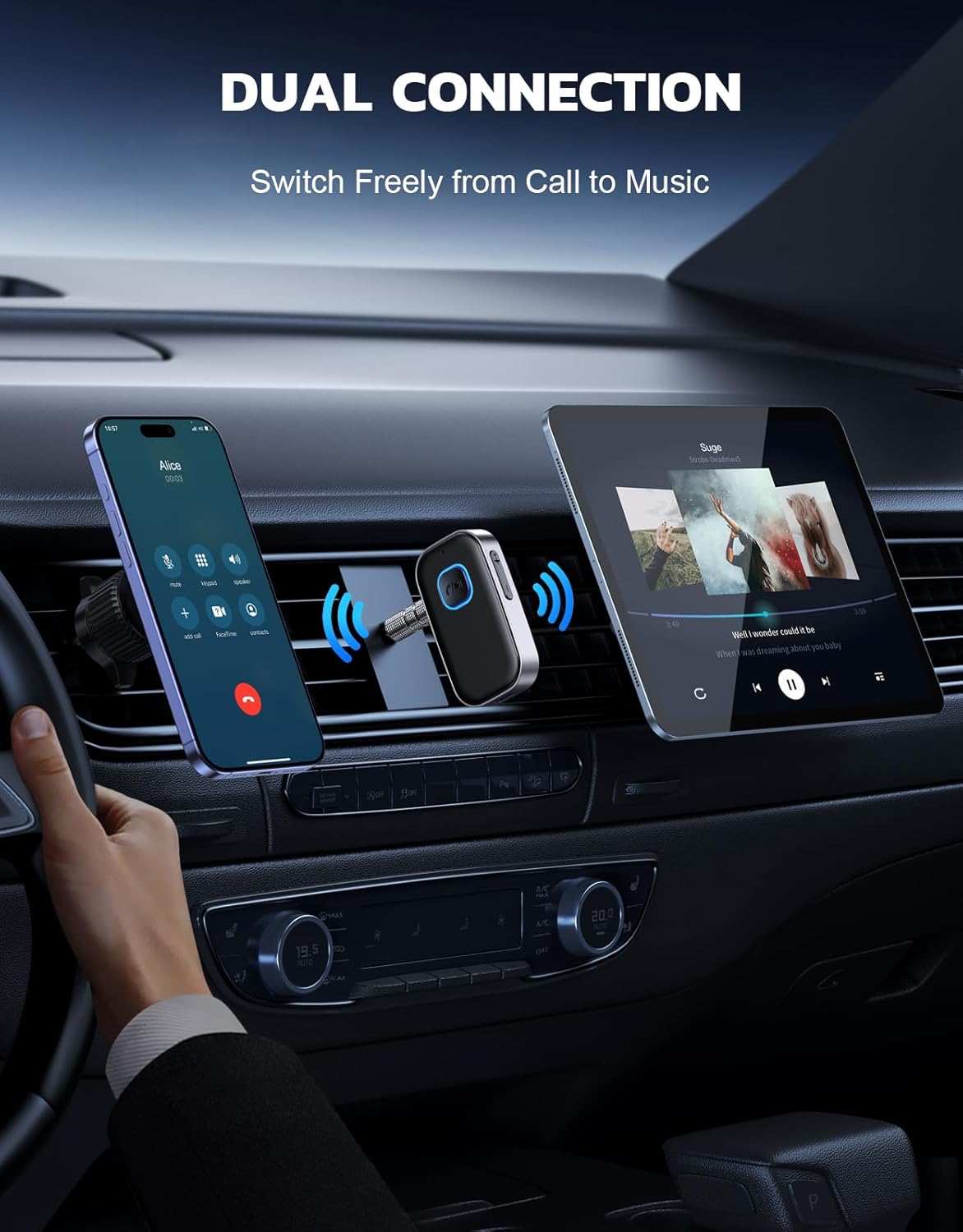 COMSOON 3.5mm 16H Bluetooth Receiver for Car, Noise Cancelling AUX Bluetooth Car Adapter, Wireless Audio Receiver
