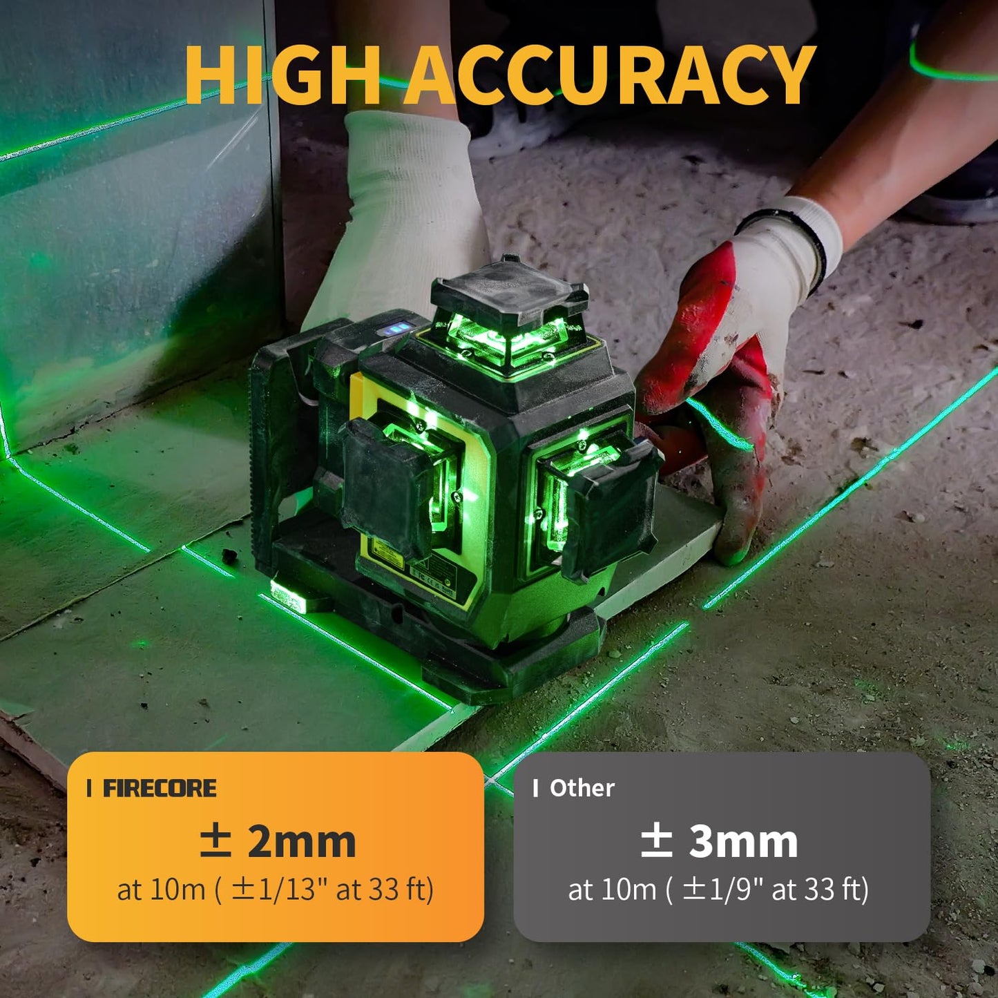 Firecore Laser Level 360 Self Leveling with 60" Tripod, 1/13" High Accuracy, Outdoor Pulse Mode to 197 Ft, Rechargeable Green Cross Line Lazer Leveler Tool for Construction, Home Renovation - F95T-XG