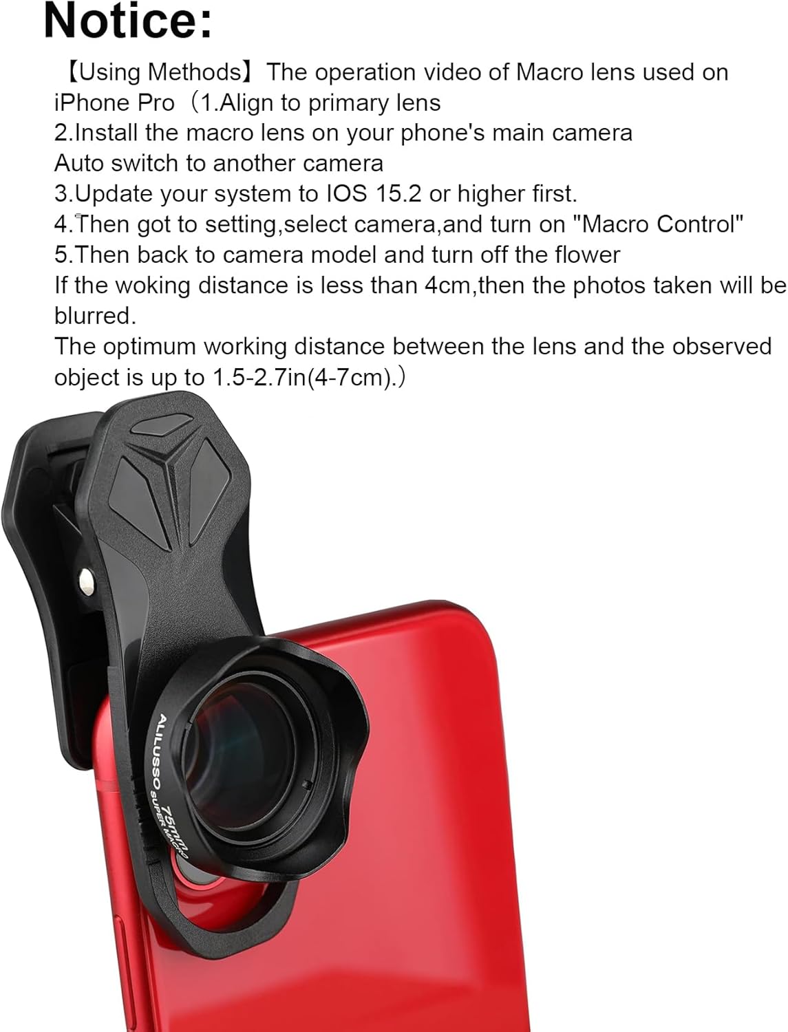 ALILUSSO 75mm 16 15 14 13 Macro Lens for iPhone Pro Max Samsung Moto TCL Android Phone,Detail Camera Lens