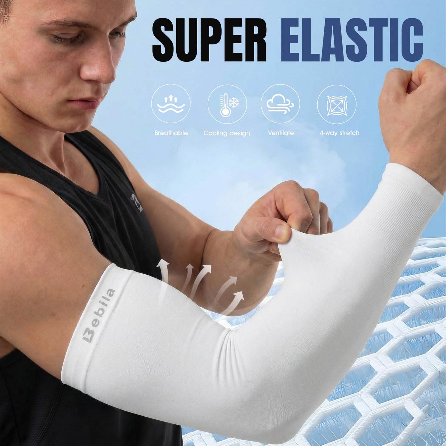 Bebila Arm Sleeves for Men Women, UV Sun Protection Sports Cooling Compression Sleeves for Basketball Golf Outdoor (Black+dark Gray+light Gray+white, Medium)