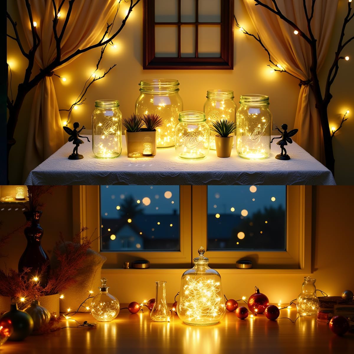 Skiennix 6-Pack Fairy Lights - Battery Operated 3.3ft 10 LED Silver Wire for Mason Jars & DIY Decor