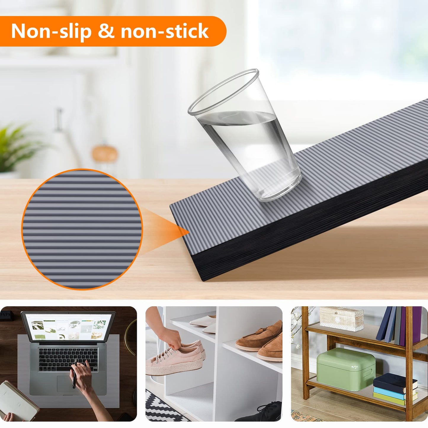 Shelf Liners for Kitchen Cabinets Non Adhesive Drawer Liner EVA Material Cupboard Mat Refrigerator Mats Washable Fridge Liner for Cabinet, Storage and Desks 23.6 x 393.7 Inches Black