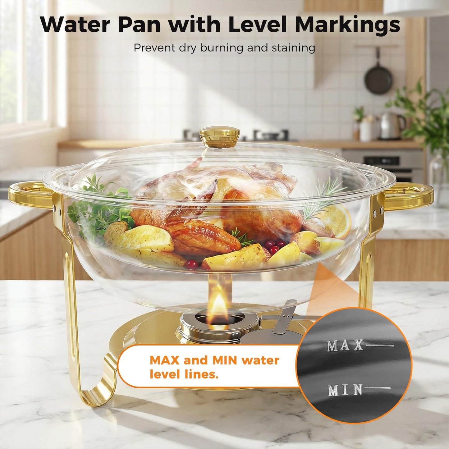 Chafing Dishes for Buffet 4 Pack, 5QT Round Stainless Steel Chafing Dish Set Food Pan with Lid, Buffet Warmers Sets for Home, Gatherings, Birthday, Parties, Church Events,Catering Events