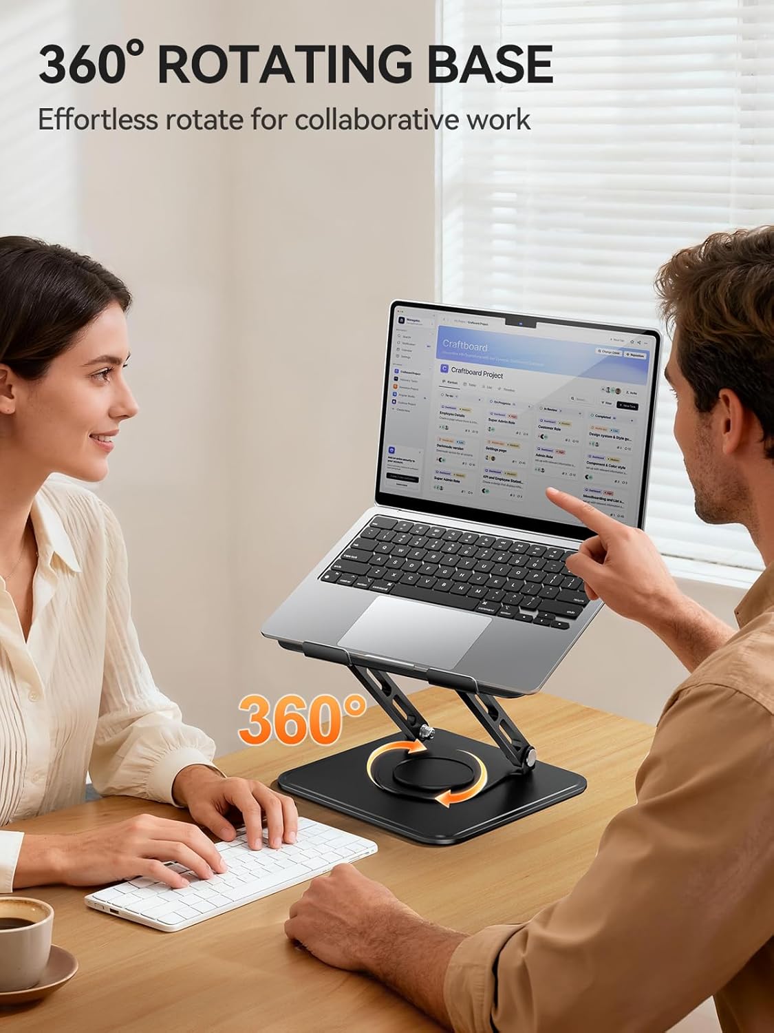 tounee 360 10-15.6"-Black Laptop Stand for Desk, Adjustable Computer Stand Holder with Rotating Base, Ergonomic Laptop