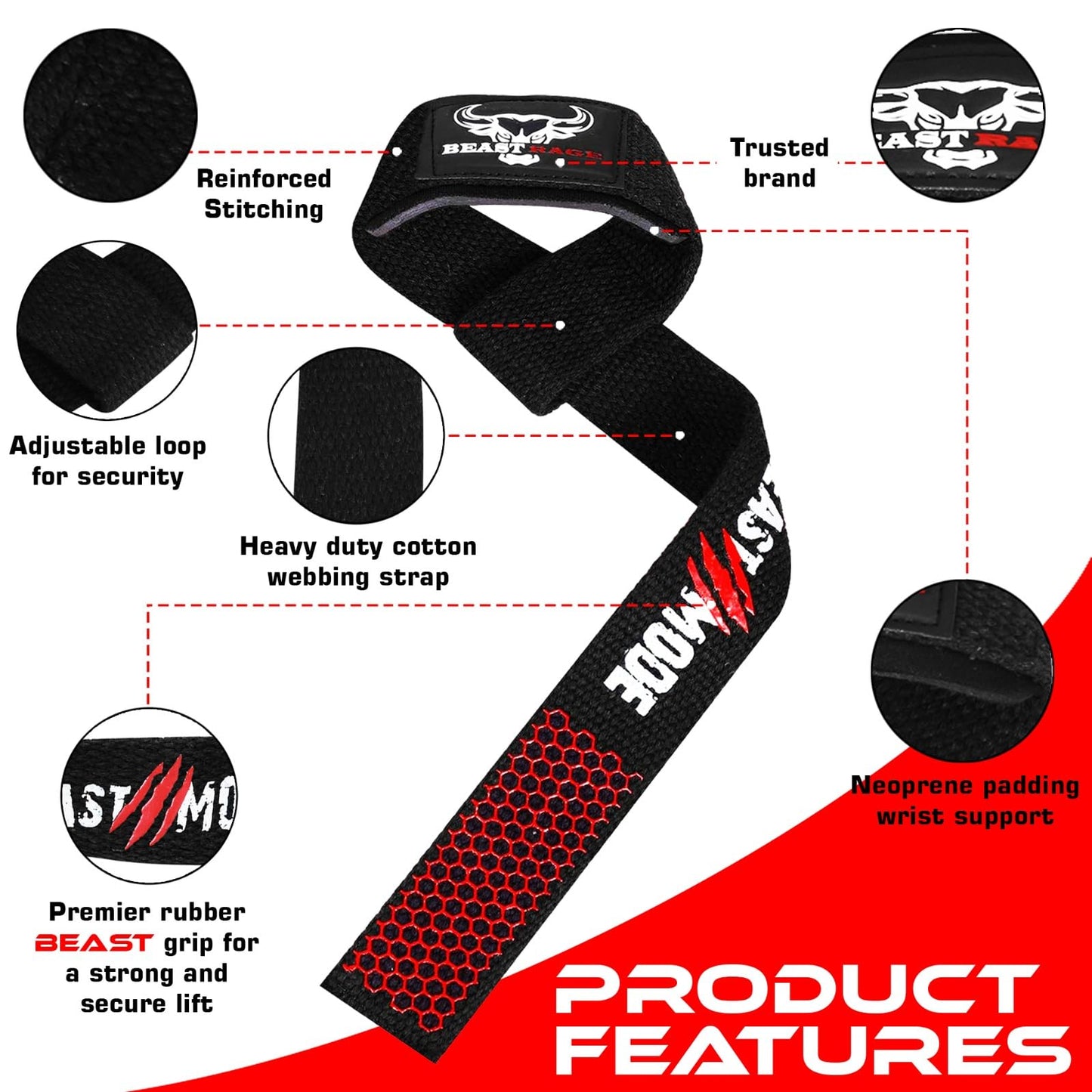 BEAST RAGE Lifting Wrist Straps for Weightlifting, Straps Gym Grip Power Workouts Lifting Straps Padded Neoprene & Premium Cotton Men Women, Deadlift Bodybuilding Exercise Lifting Straps (Gel)