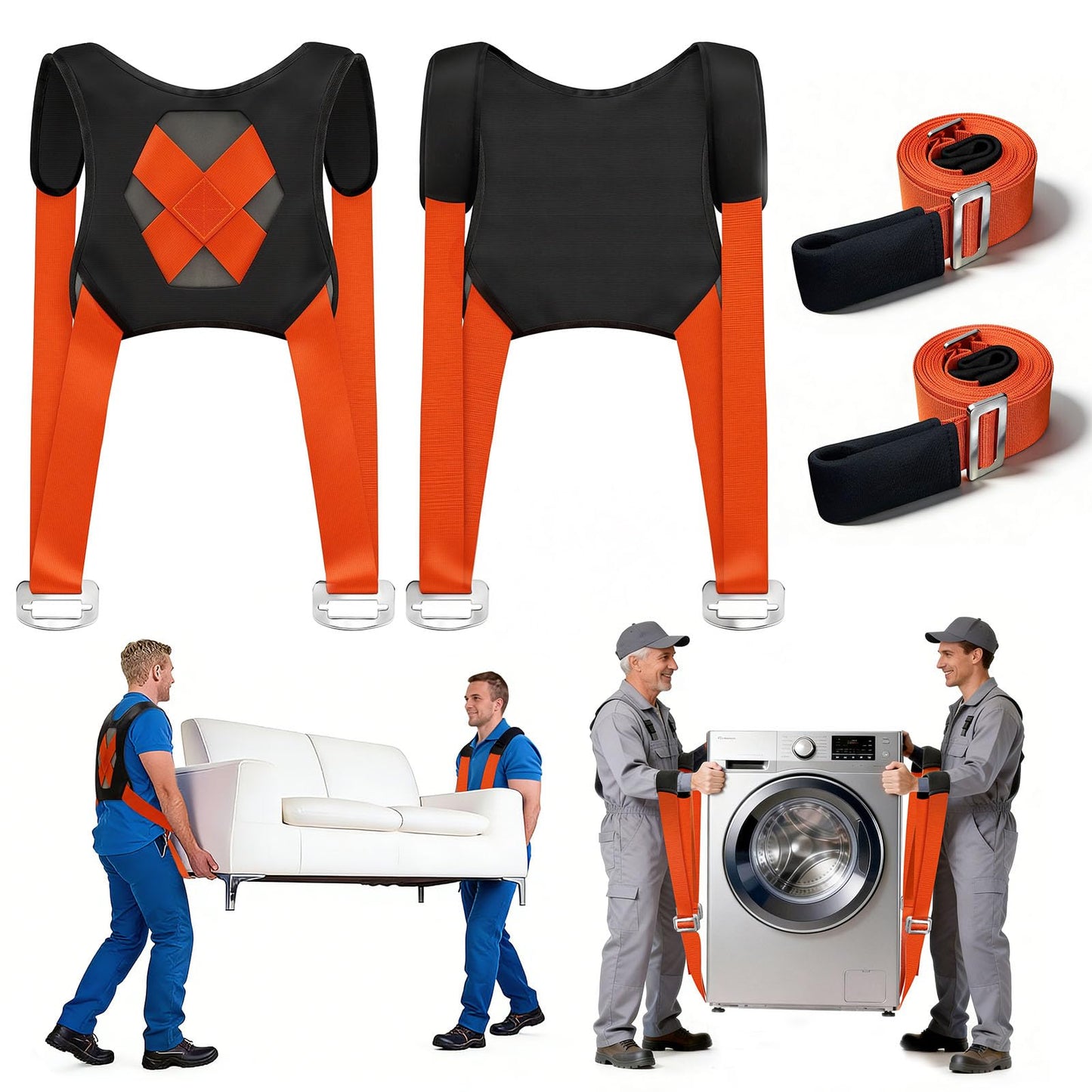 Moving Straps 2-Person Lifting and Moving System Transporting Heavy Objects up to 880lbs Efficiently Safely Suitable for Lifting and Transporting Wardrobes Sofas Furniture (Orange-Red, Standard)